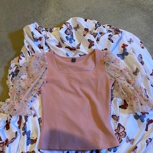 SHEIN pink blouse with floral embroidered sleeves/women size small